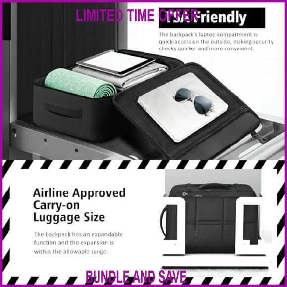 Large 50L Expandable Travel Backpack, Waterproof Daypack Fits 18.4" Laptop - Picture 3 of 7